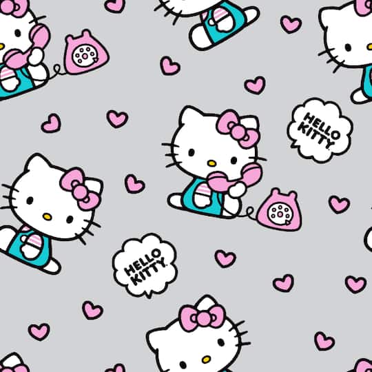 Hello Kitty&#xAE; Gray Phone Hearts Cotton Fabric